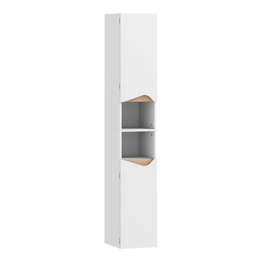 HOMCOM Tall Slim Bathroom Cabinet with 2 Doors, a white storage unit with two doors and open shelves