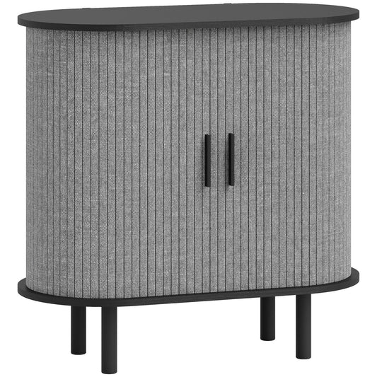 HOMCOM Tambour Sideboard with Fluted Sliding Doors, a grey storage cabinet with black legs and handles