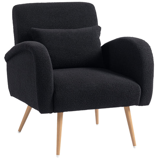 HOMCOM Teddy Fleece Accent Chair in black, a cosy armchair with a plush teddy fleece fabric and wooden legs