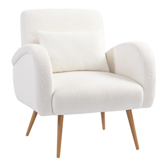 HOMCOM Teddy Fleece Accent Chair in cream white, a cosy armchair with a plush teddy fleece finish and wooden legs
