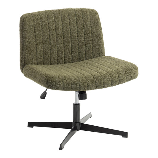 HOMCOM Teddy Fleece Criss Cross Legged Desk Chair in green teddy fleece fabric with a black base