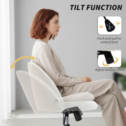 The tilt function of the office chair is demonstrated with lever adjustments