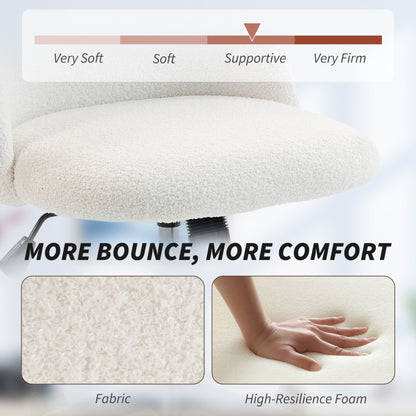 Close up of the teddy fleece fabric and high-resilience foam of the office chair