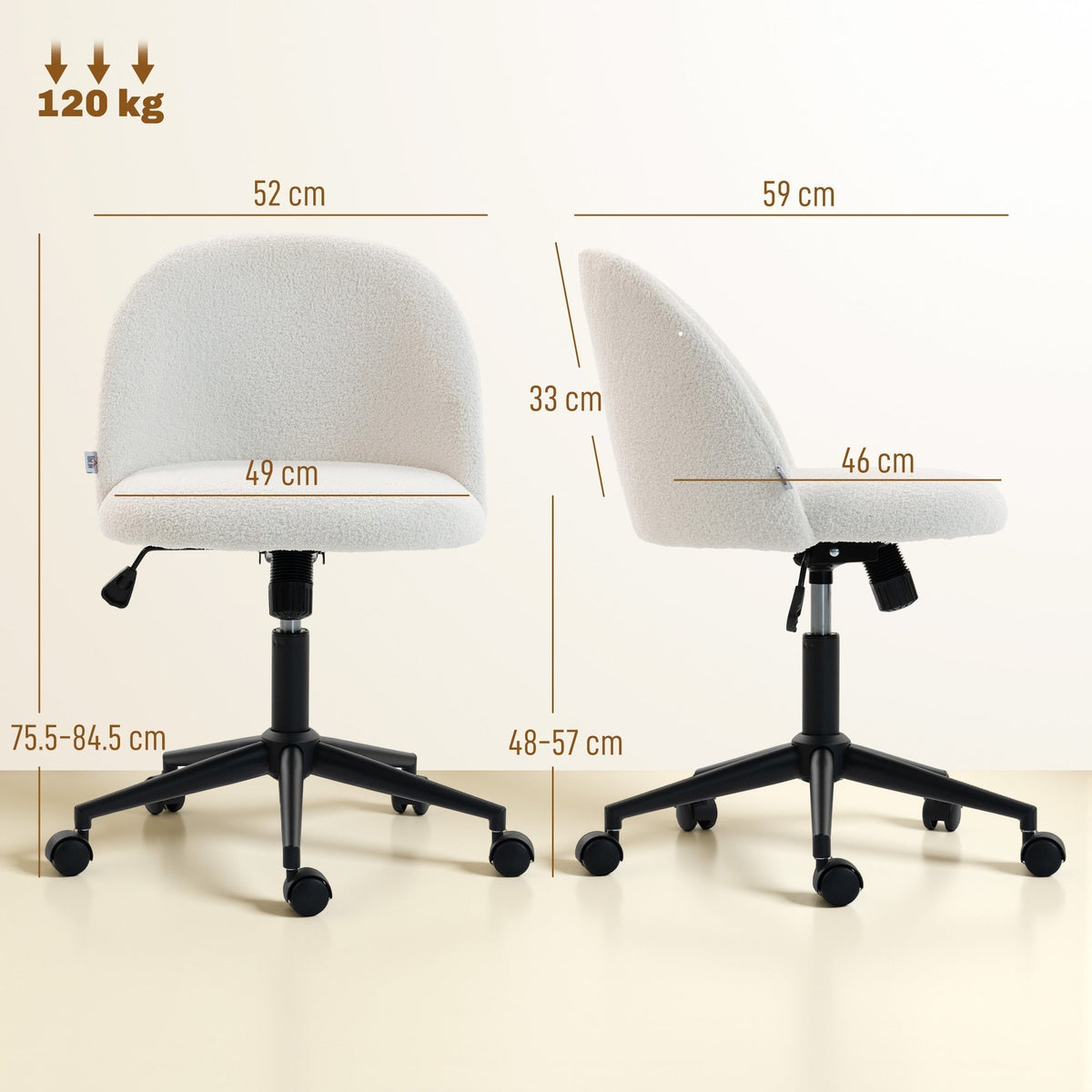 This office chair has dimensions shown for width, depth, and height