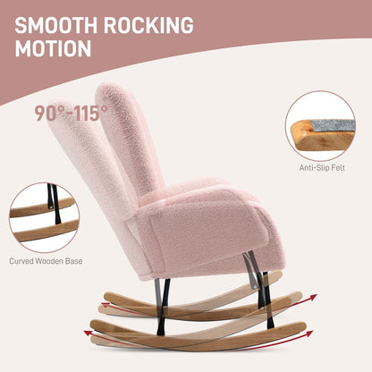 Close up of the curved wooden base and anti-slip felt on the rocking chair