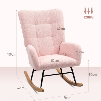 Diagram showing the dimensions of the pink teddy fleece rocking chair