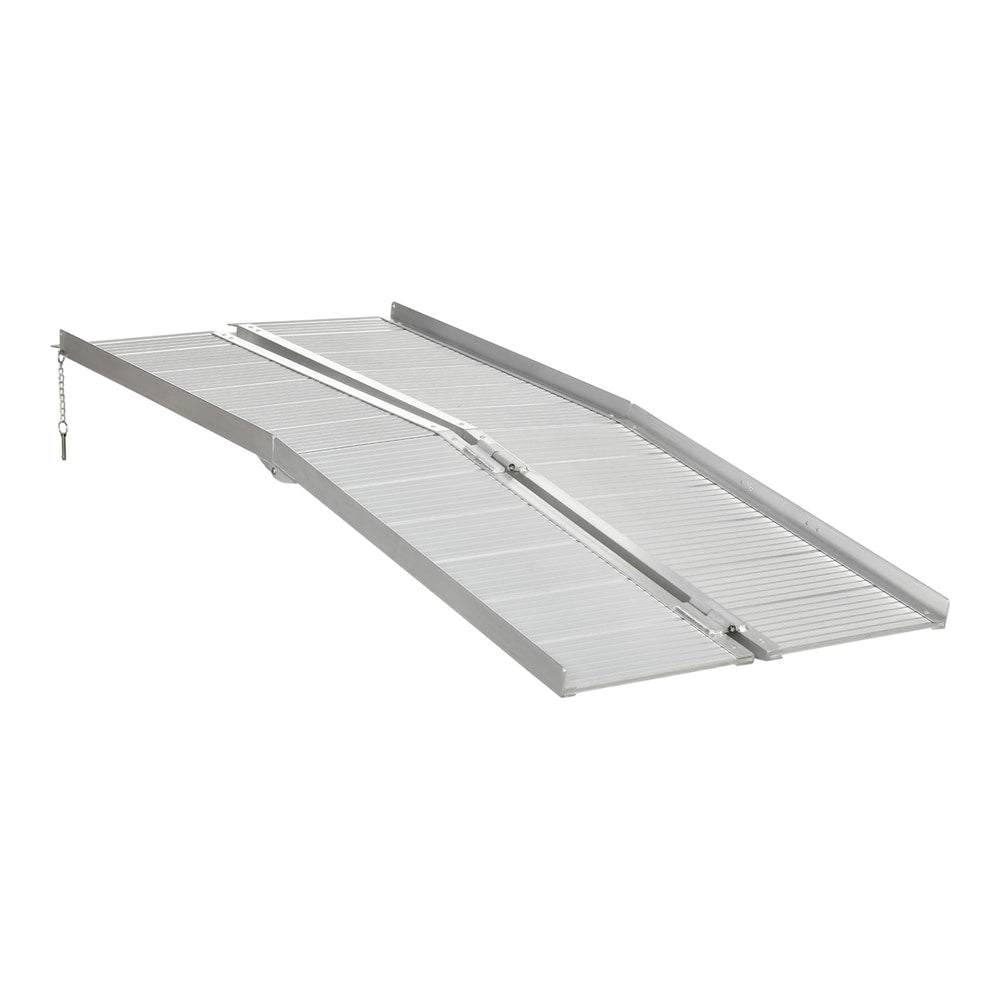 HOMCOM Textured Aluminum Folding Wheelchair Ramp unfolded on a white background