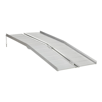 HOMCOM Textured Aluminum Folding Wheelchair Ramp unfolded on a white background