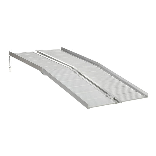 HOMCOM Textured Aluminum Folding Wheelchair Ramp unfolded on a white background