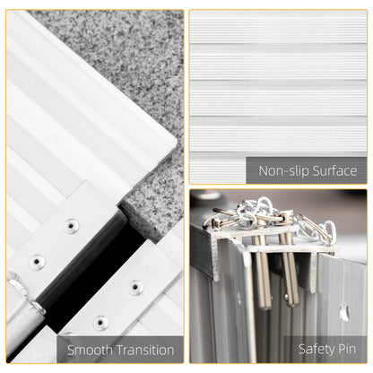 Close up of the textured non-slip surface and safety pins on the folding ramp