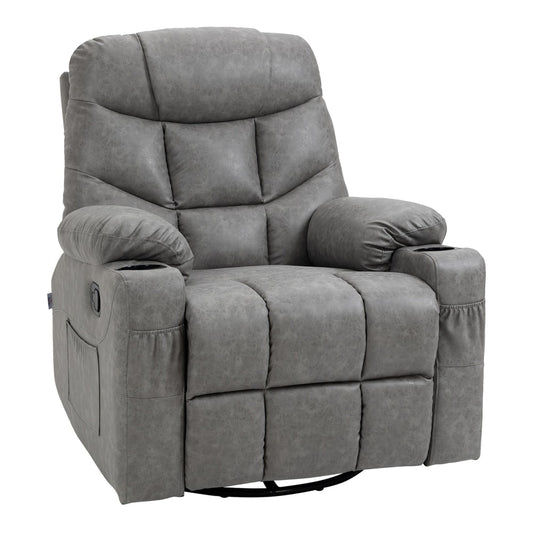 HOMCOM Thick Padded Faux Leather Recliner Armchair in light grey, shown from the front