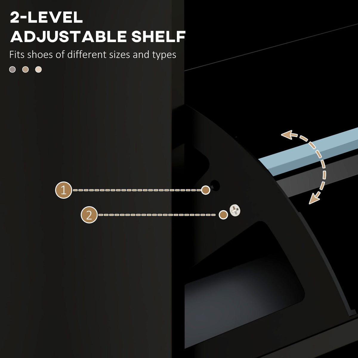 Close-up of the interior shelf adjustment mechanism for the shoe storage unit