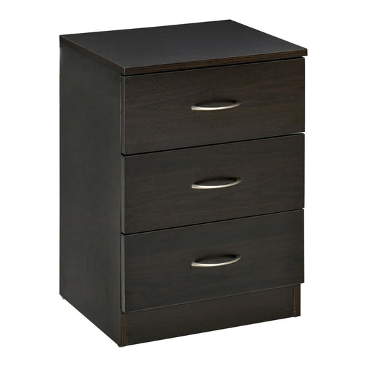 HOMCOM Three-Drawer Simple Bedside Table in black with silver handles