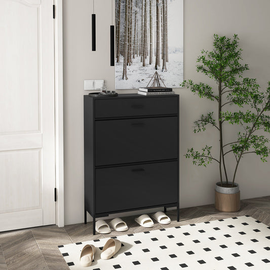 The shoe storage cabinet placed in a hallway next to a white door and a potted plant