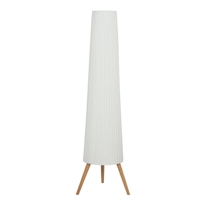 HOMCOM Three-Level Tripod Floor Lamp with a tall white ribbed shade and three wooden legs