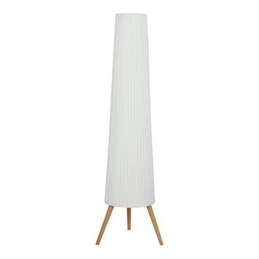 HOMCOM Three-Level Tripod Floor Lamp with a tall white ribbed shade and three wooden legs