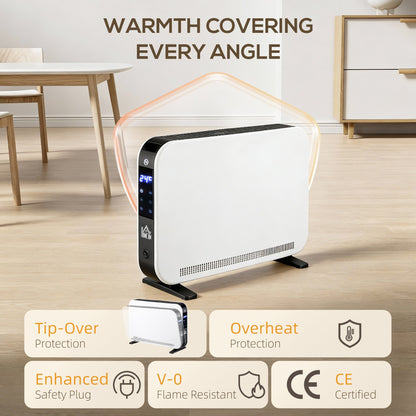 This electric heater has safety features including tip-over and overheat protection