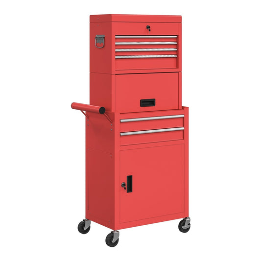 HOMCOM Three-Part Steel Locking Tool Chest standing on wheels in a bright studio setting