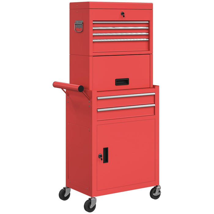 HOMCOM Three-Part Steel Locking Tool Chest standing on wheels in a bright studio setting