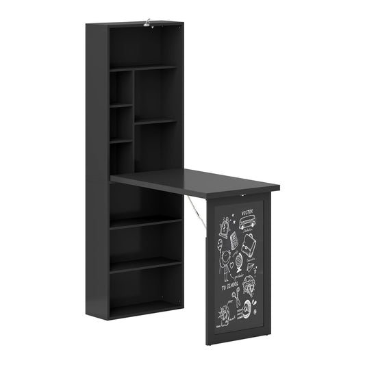 HOMCOM Three-Part Work Desk with shelves and a fold-out table with chalkboard