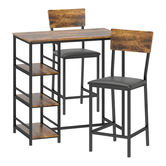 HOMCOM Three-Piece Compact Bar Table Set with two stools and a table with shelves