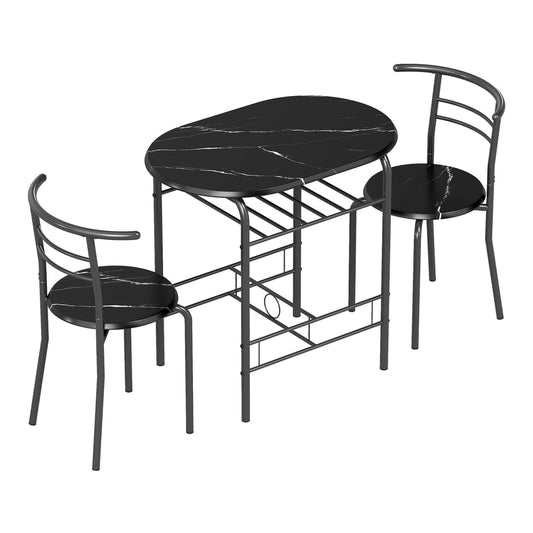 HOMCOM Three-Piece Compact Dining Set with two chairs and a table with marble effect top