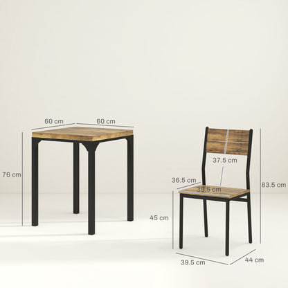 the dining furniture showing dimensions for the table and one chair on a plain background