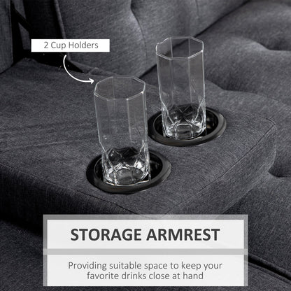 Close up of two cup holders integrated into the armrest of the sofa bed