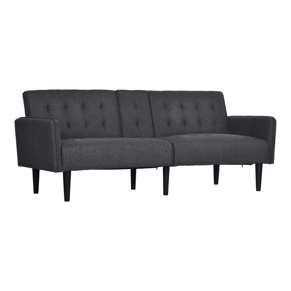 HOMCOM Three-Seater Sofa Bed in grey fabric with buttoned back and wooden legs
