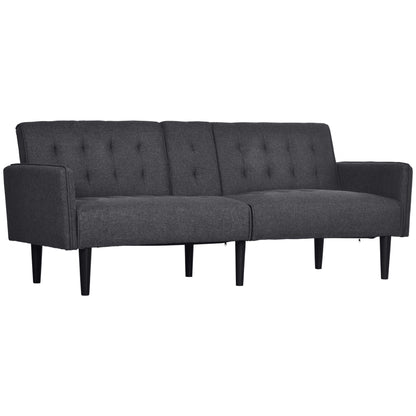 HOMCOM Three-Seater Sofa Bed in grey fabric with buttoned back and wooden legs