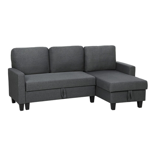 HOMCOM Three-Seater Storage Sofa Bed in charcoal grey fabric with a chaise section