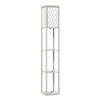 HOMCOM Three-Shelf Standing Lamp in grey with a white patterned lampshade and three shelves