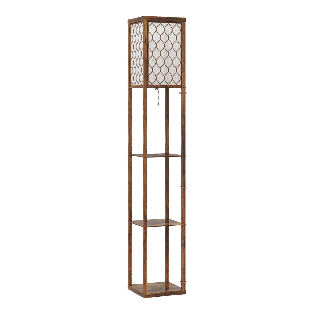 HOMCOM Three-Shelf Standing Lamp with a square lampshade and three shelves