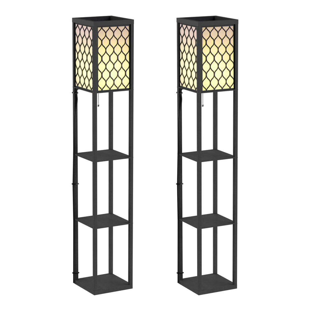 HOMCOM Three-Shelf Standing Lamps Set of 2 in black, showing two lamps side by side