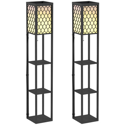 HOMCOM Three-Shelf Standing Lamps Set of 2 in black, showing two lamps side by side