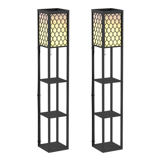 HOMCOM Three-Shelf Standing Lamps Set of 2 in black, showing two lamps side by side
