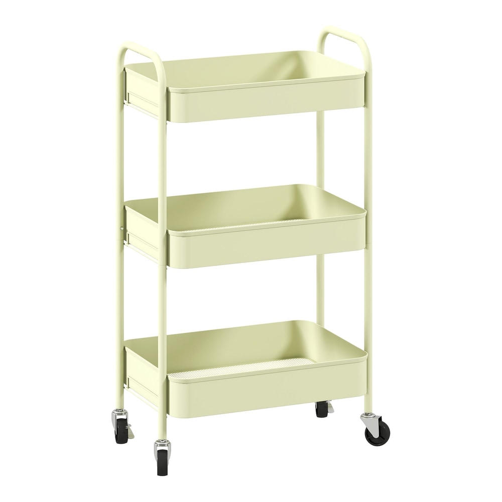 HOMCOM Three-Tier Steel Storage Trolley in green with three shelves and wheels