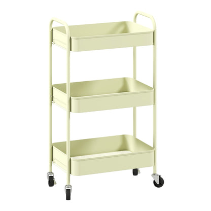 HOMCOM Three-Tier Steel Storage Trolley in green with three shelves and wheels