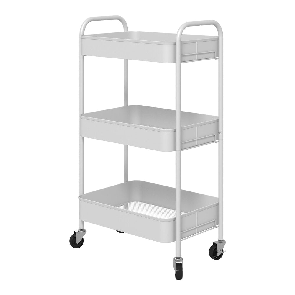 HOMCOM Three-Tier Steel Storage Trolley - White, a white three-tier trolley with wheels