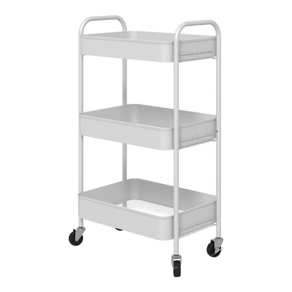 HOMCOM Three-Tier Steel Storage Trolley - White, a white three-tier trolley with wheels