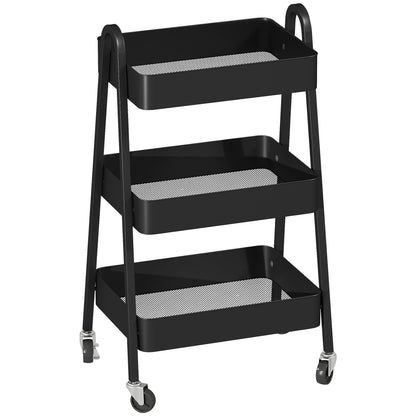 HOMCOM Three-Tier Storage Trolley in Black