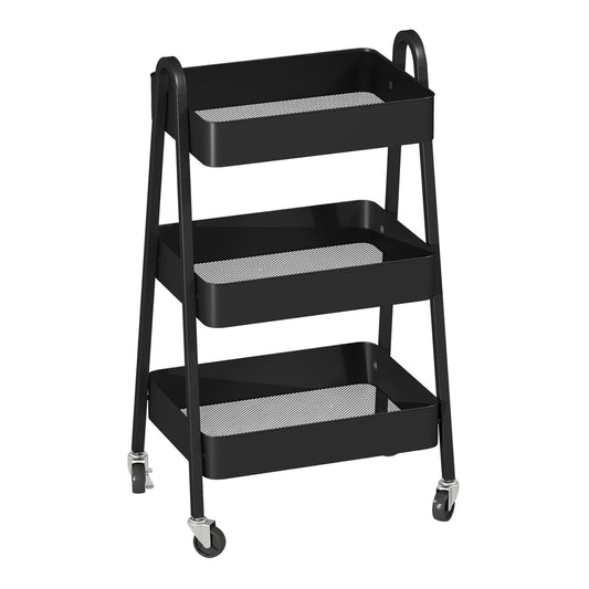 HOMCOM Three-Tier Storage Trolley in Black