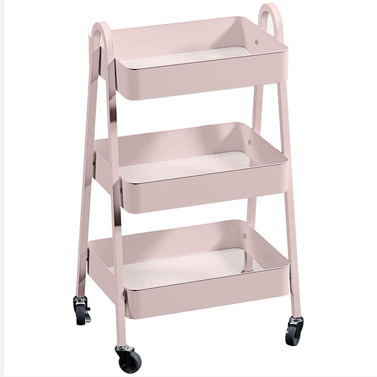 HOMCOM Three-Tier Storage Trolley in Pink