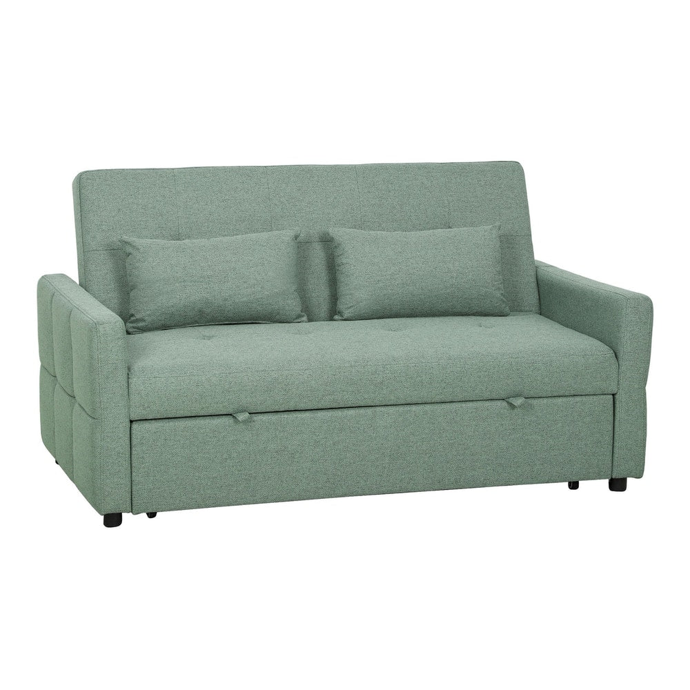 HOMCOM Three-Way 2 Seater Sofa Bed in green with two pillows