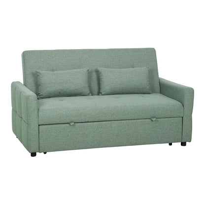 HOMCOM Three-Way 2 Seater Sofa Bed in green with two pillows