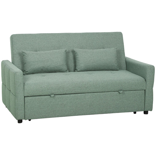 HOMCOM Three-Way 2 Seater Sofa Bed in green with two pillows