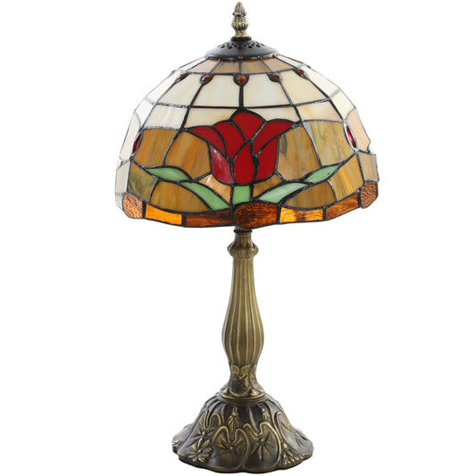 HOMCOM Tiffany Stained Glass Table Lamp in Red
