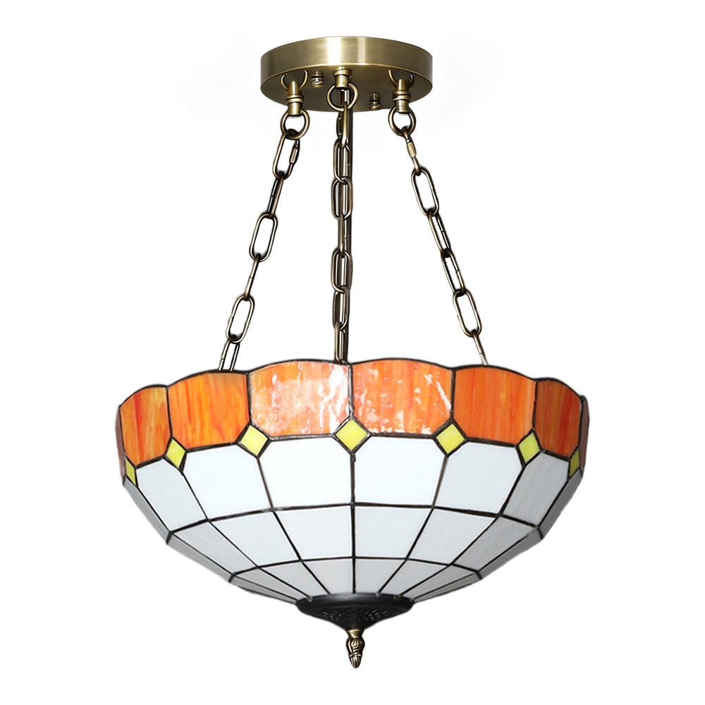 HOMCOM Tiffany Style Ceiling Light with a stained glass shade in orange, white and yellow