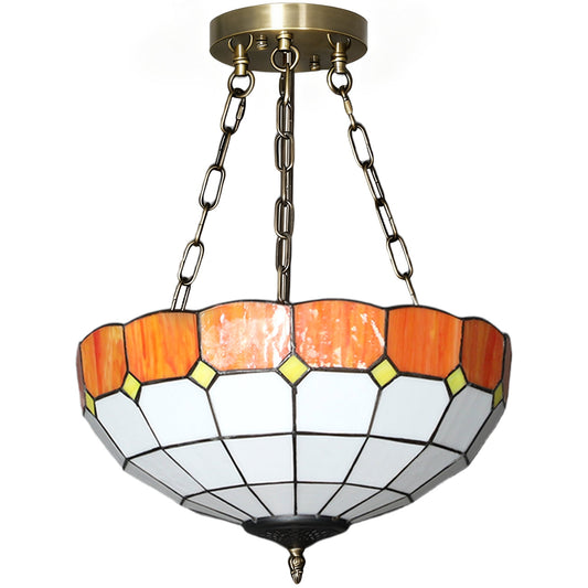 HOMCOM Tiffany Style Ceiling Light with a stained glass shade in orange, white and yellow