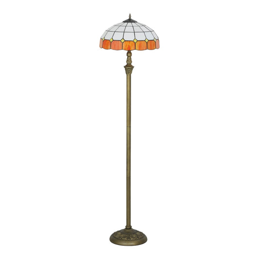 HOMCOM Tiffany-Style Floor Lamp with Handcrafted Stained Glass Shade, bronze tone and orange